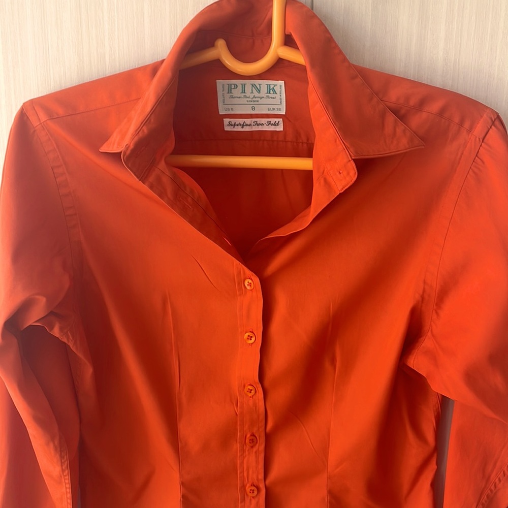 Thomas Pink Superfine Two-Fold Tangerine Button Down Cuff Dress Shirt - Picture 9 of 9